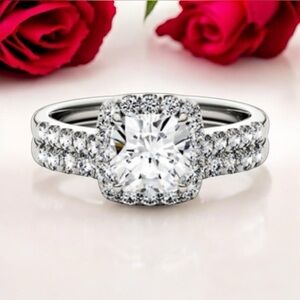 Charles & Colvard 1.89 ct. t.w. Moissanite Cushion Bridal Set in 14K White GOLD